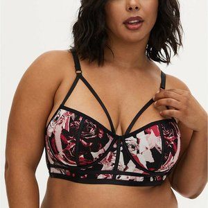Black & Pink Rose Strappy Size 1/1X/14-16 Underwire Bralette